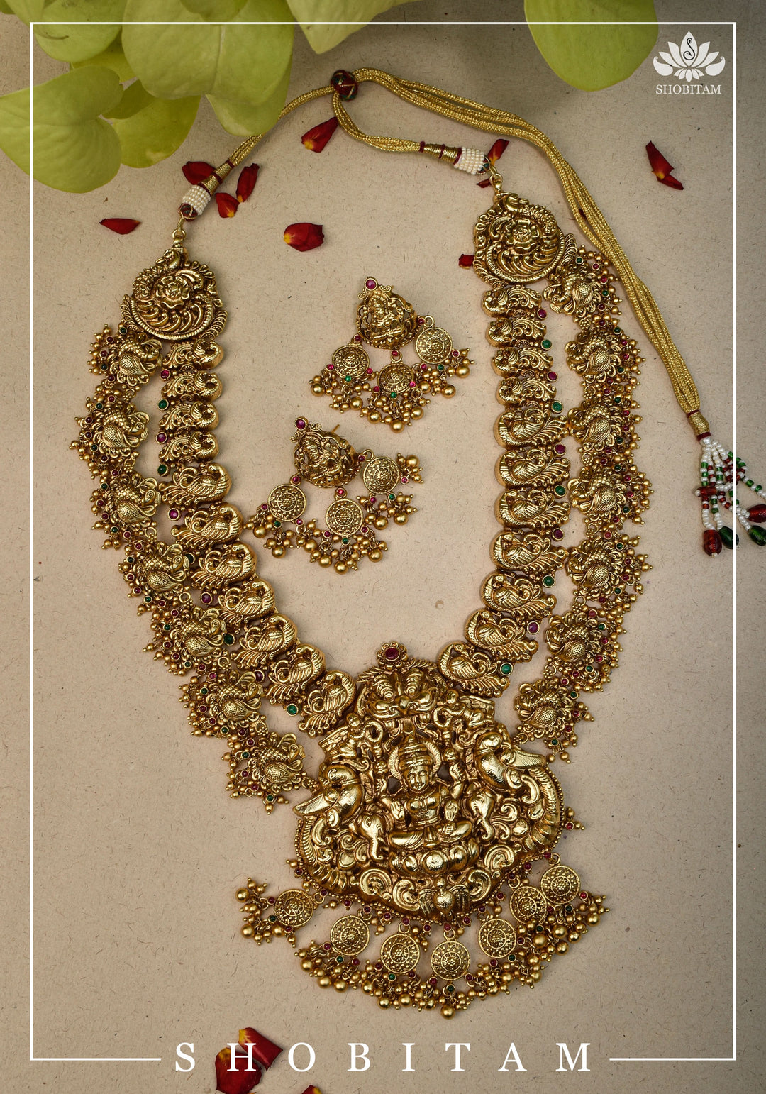 Double Layered Ethnic Necklace Lakshmi  with Earrings |  Indian Jewelry | Shobitam Jewelry
