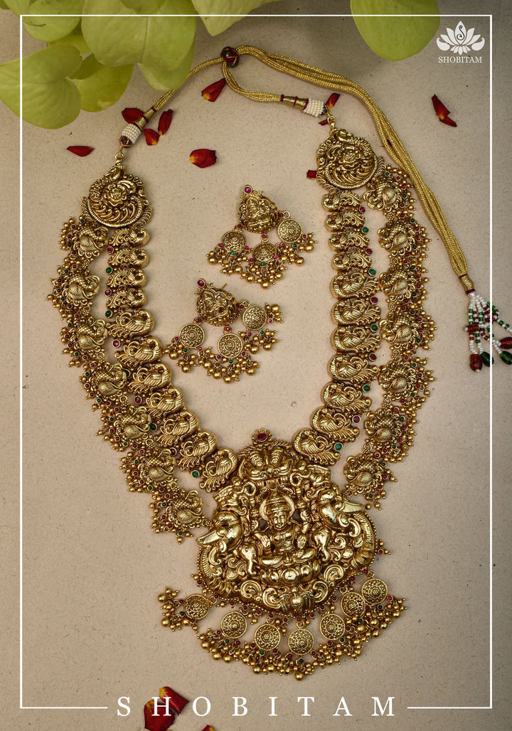 Double Layered Ethnic Necklace Lakshmi  with Earrings |  Indian Jewelry | Shobitam Jewelry