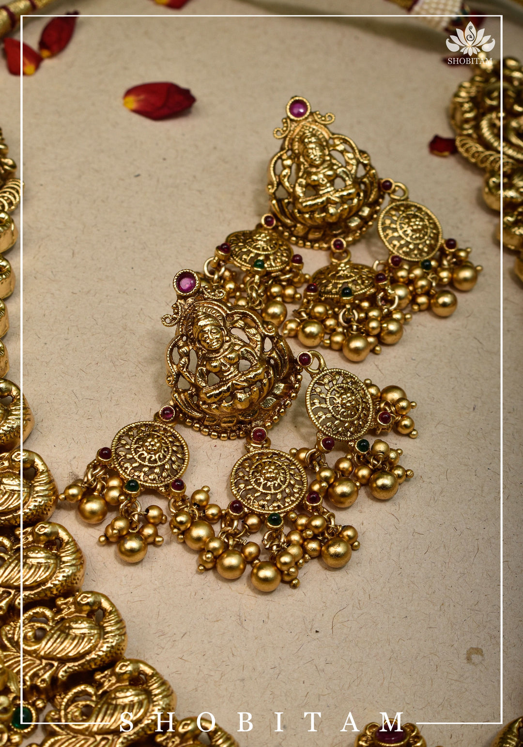 Double Layered Ethnic Necklace Lakshmi  with Earrings |  Indian Jewelry | Shobitam Jewelry