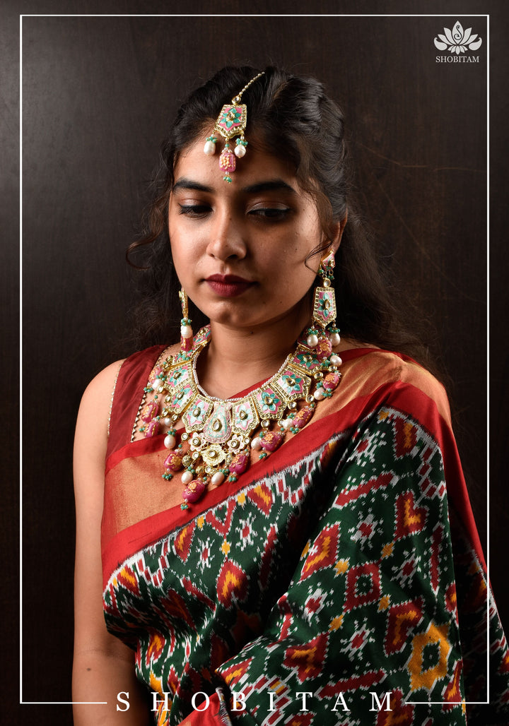 Meenakari Kundan Lacquer Jewelry Set in shades of Baby pink and Turquoise | Shobitam Jewelry