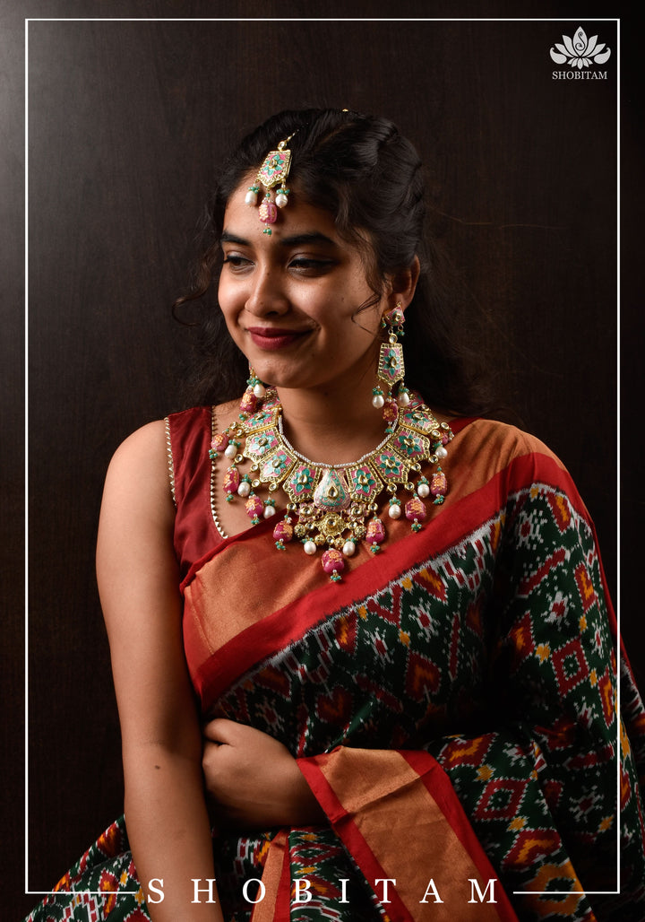 Meenakari Kundan Lacquer Jewelry Set in shades of Baby pink and Turquoise | Shobitam Jewelry
