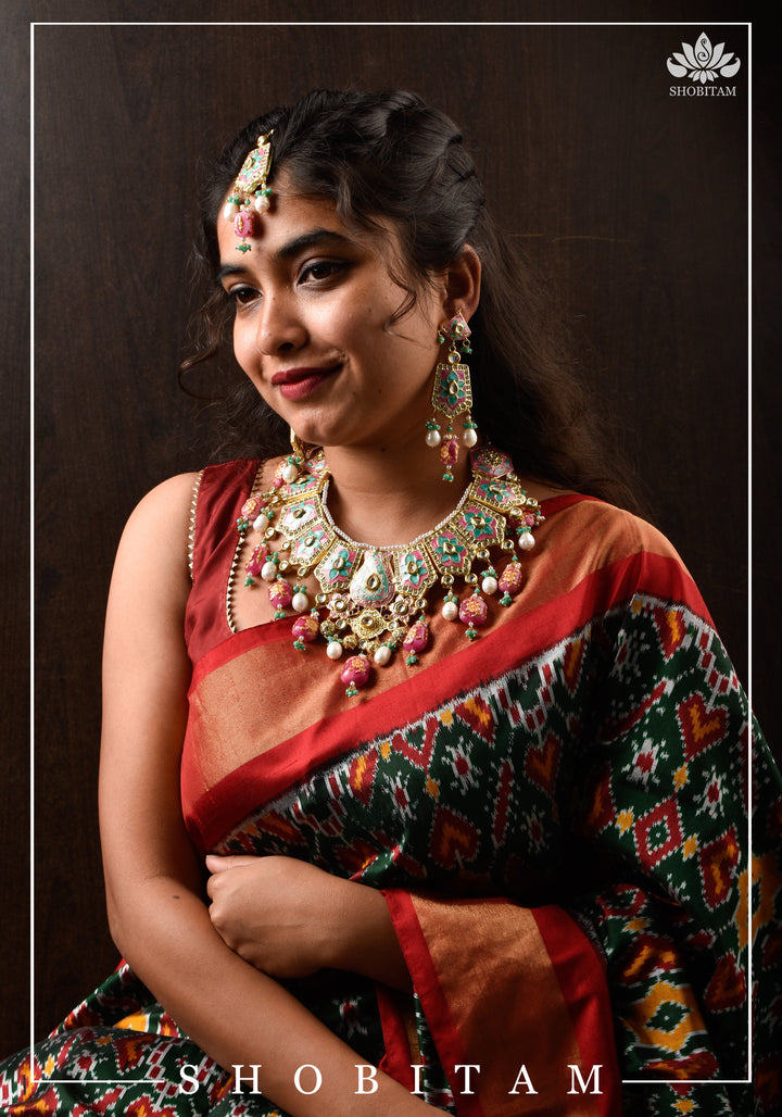 Meenakari Kundan Lacquer Jewelry Set in shades of Baby pink and Turquoise | Shobitam Jewelry
