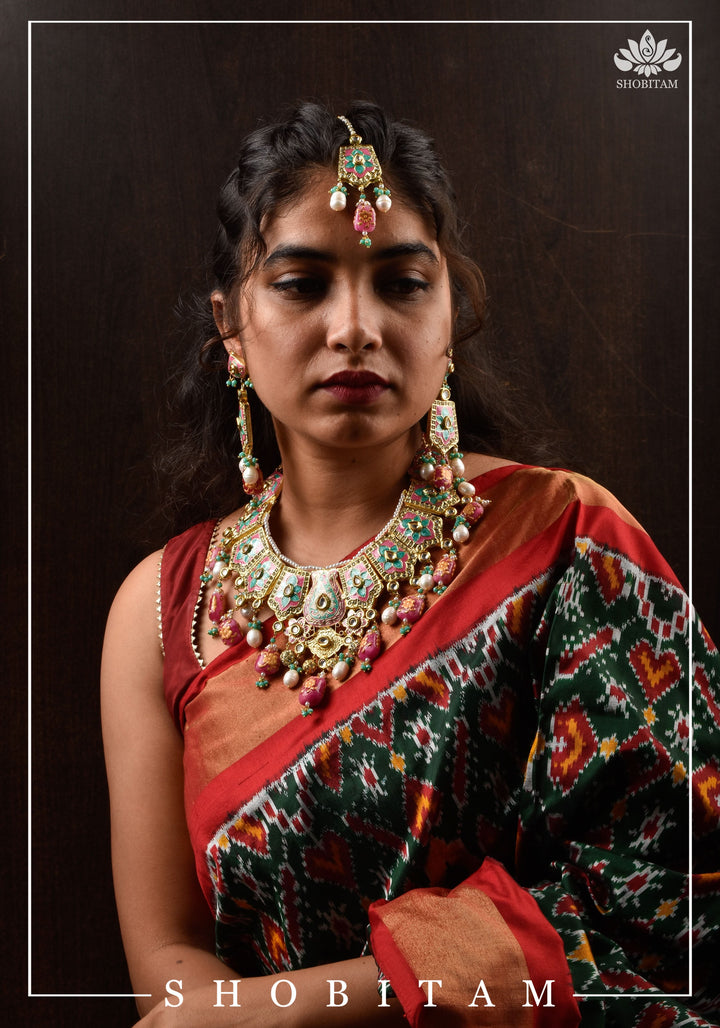 Meenakari Kundan Lacquer Jewelry Set in shades of Baby pink and Turquoise | Shobitam Jewelry