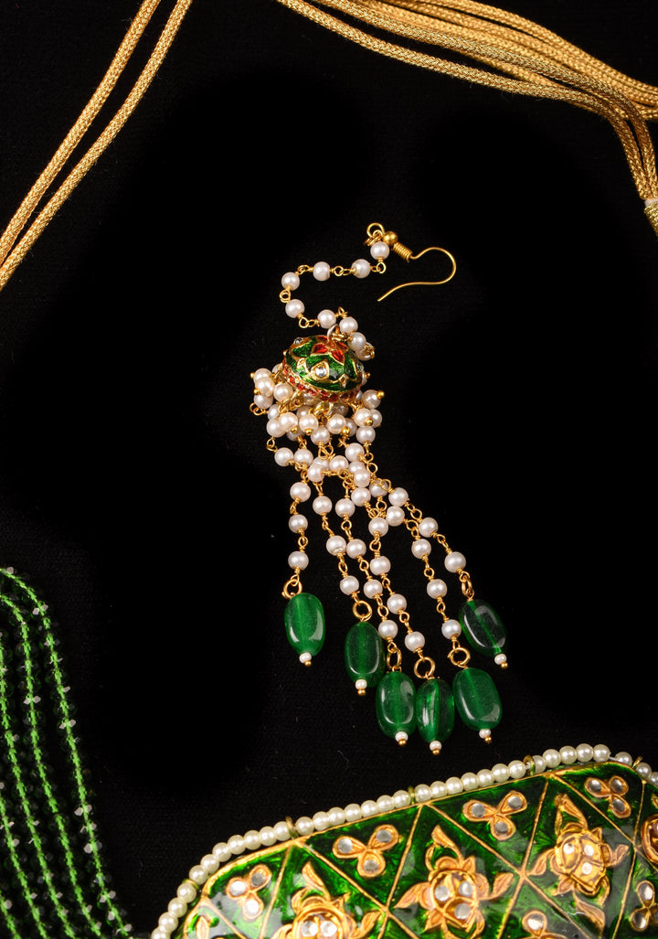 Green and Gold Lacquer Choker Set with Raindrop Design Danglings
