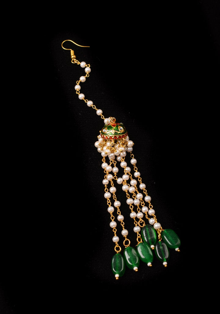 Green and Gold Lacquer Choker Set with Raindrop Design Danglings