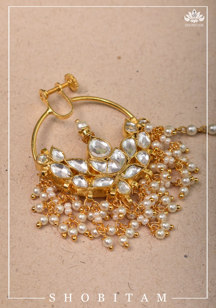 Celestial Kundan nath with non piece clasp, chain and hook