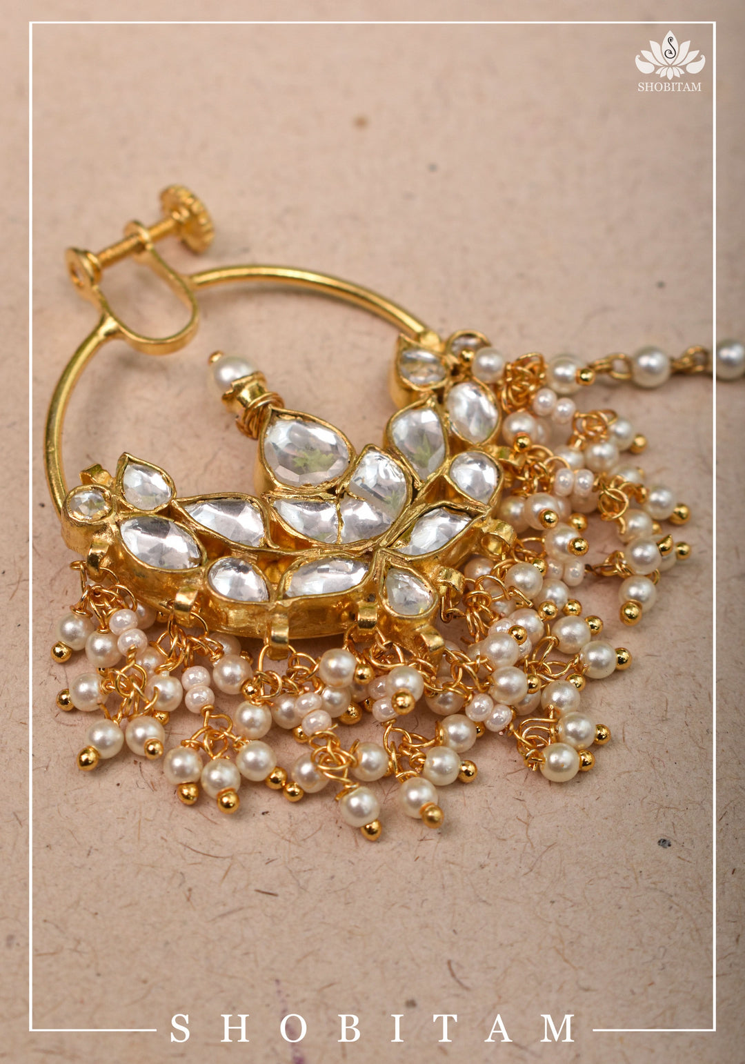 Celestial Kundan nath with non piece clasp, chain and hook