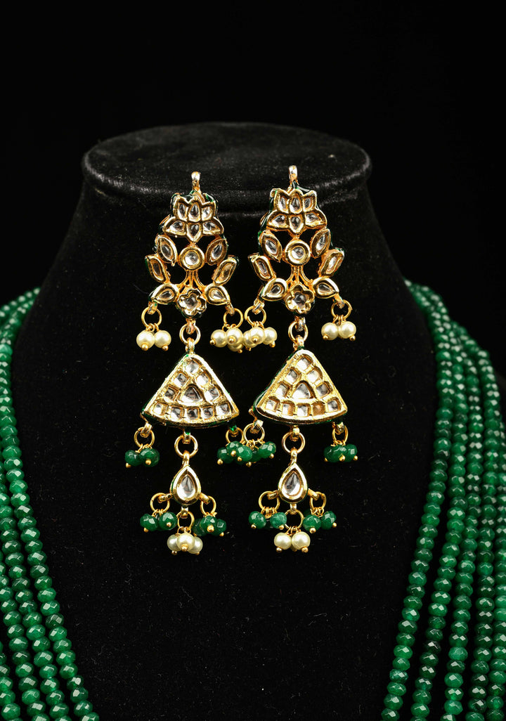 Green Multistrand Necklace Set with Elephant Designer Kundan Statement Pendant
