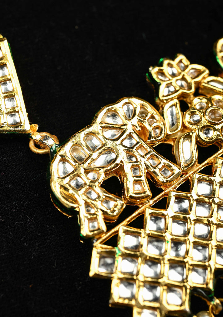 Green Multistrand Necklace Set with Elephant Designer Kundan Statement Pendant