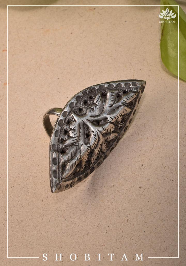Canopy of Hope - Tree Motif Adjustable Oxidized Metal Finger Ring