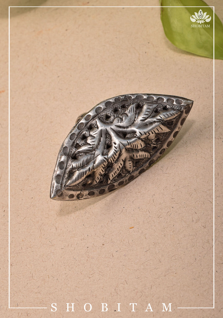 Canopy of Hope - Tree Motif Adjustable Oxidized Metal Finger Ring