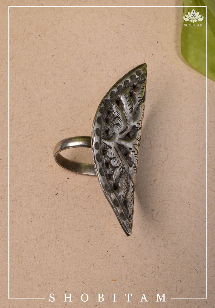 Canopy of Hope - Tree Motif Adjustable Oxidized Metal Finger Ring