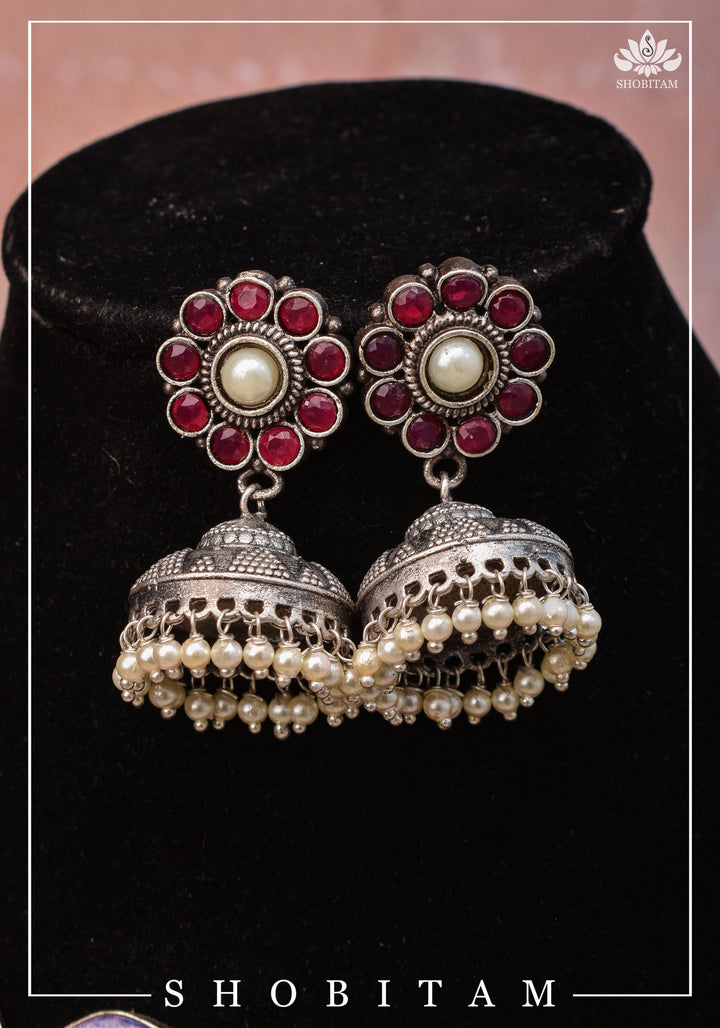 Asymmetric Agate Stone Encrusted Oxidized Necklace set with Black thread dori