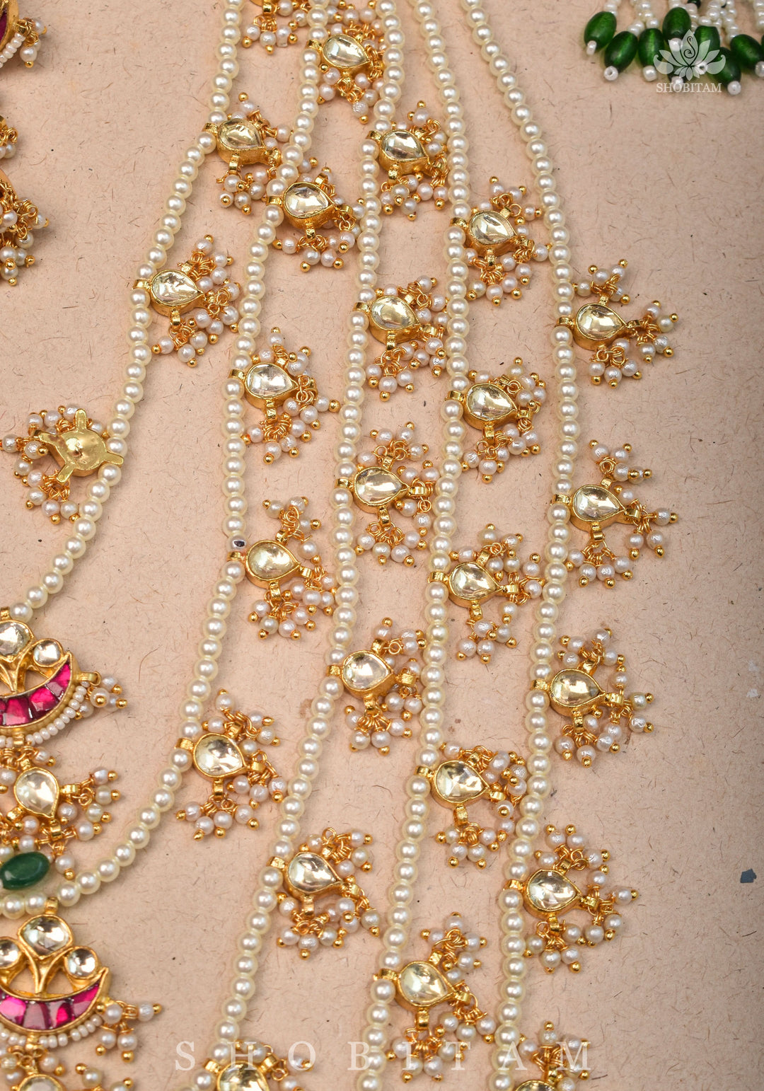 Ahmedabadi jadau 5 Tier Necklace with Kundan Charms,
