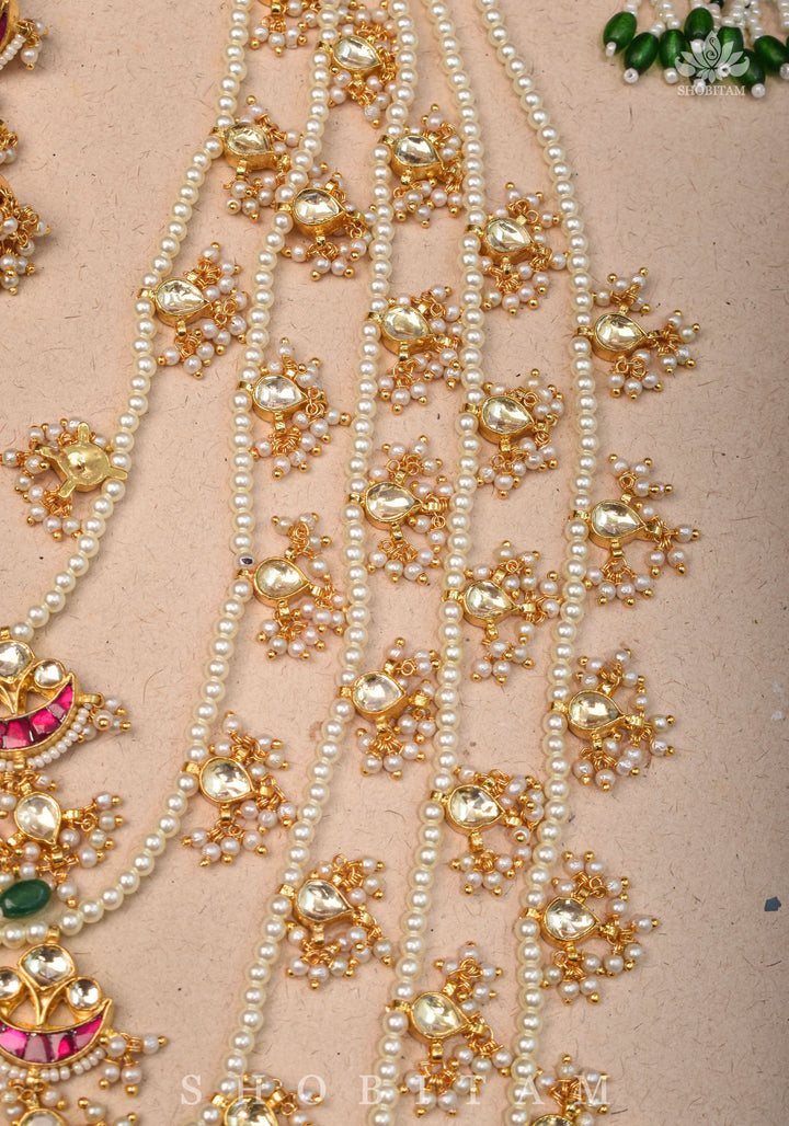 Ahmedabadi jadau 5 Tier Necklace with Kundan Charms,