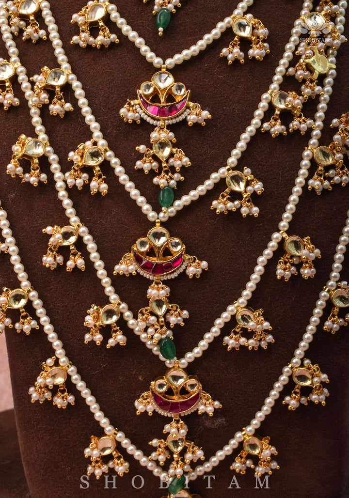 Ahmedabadi jadau 5 Tier Necklace with Kundan Charms,