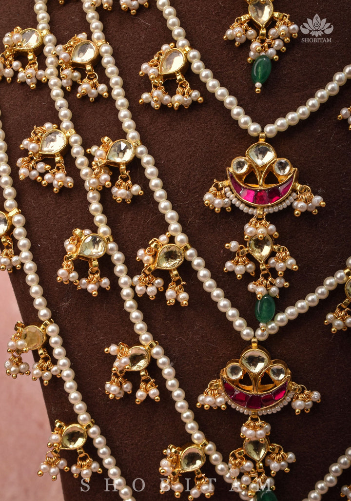 Ahmedabadi jadau 5 Tier Necklace with Kundan Charms,