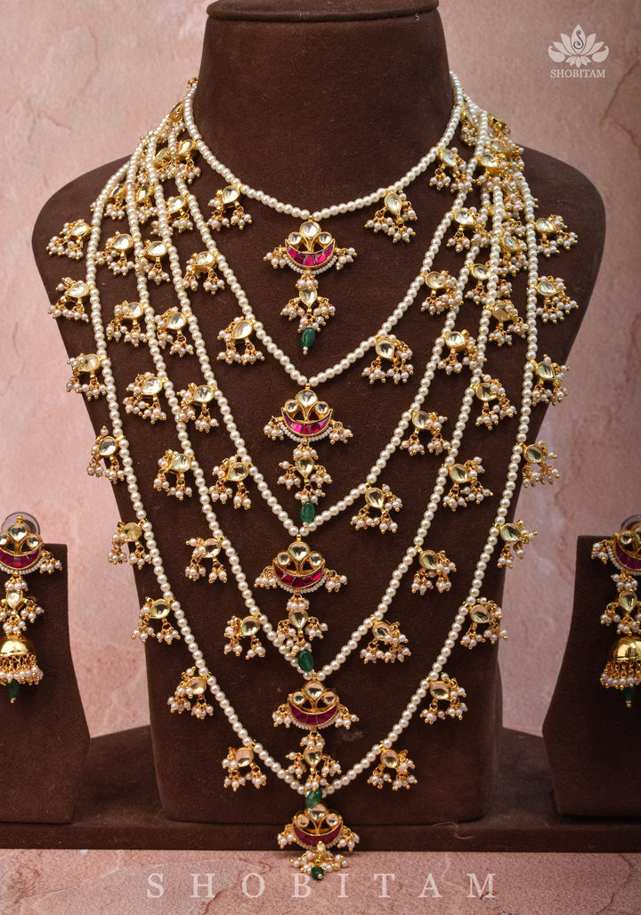 Ahmedabadi jadau 5 Tier Necklace with Kundan Charms,