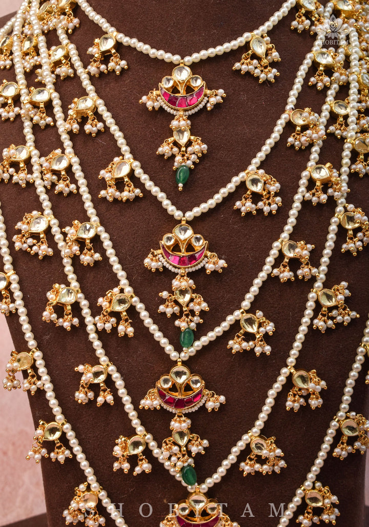 Ahmedabadi jadau 5 Tier Necklace with Kundan Charms,