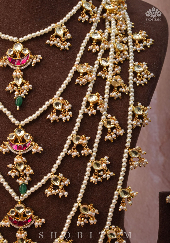 Ahmedabadi jadau 5 Tier Necklace with Kundan Charms,