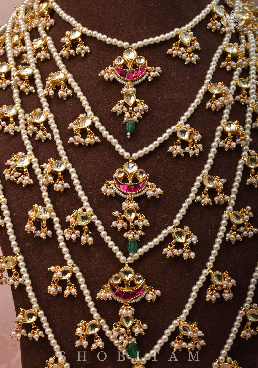Ahmedabadi jadau 5 Tier Necklace with Kundan Charms,