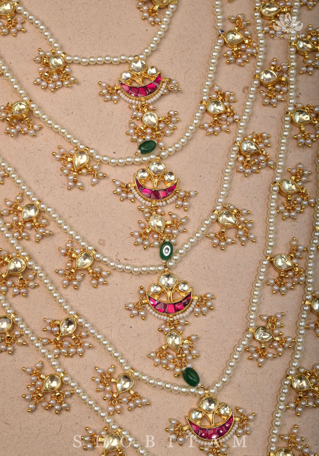 Ahmedabadi jadau 5 Tier Necklace with Kundan Charms,