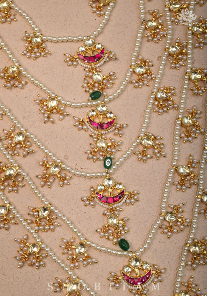 Ahmedabadi jadau 5 Tier Necklace with Kundan Charms,