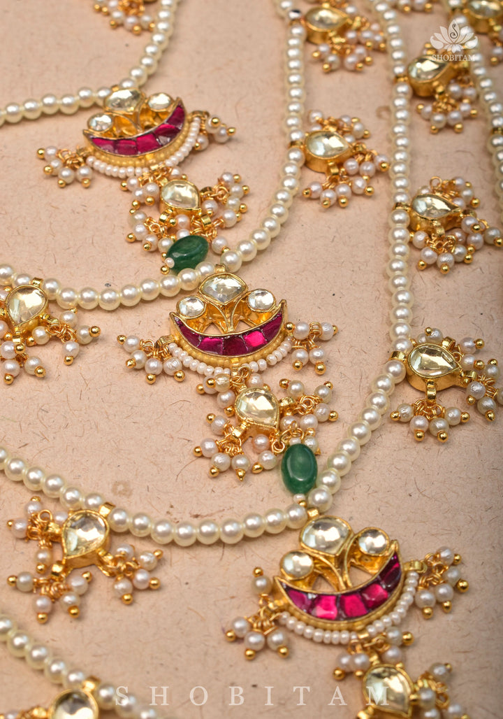 Ahmedabadi jadau 5 Tier Necklace with Kundan Charms,
