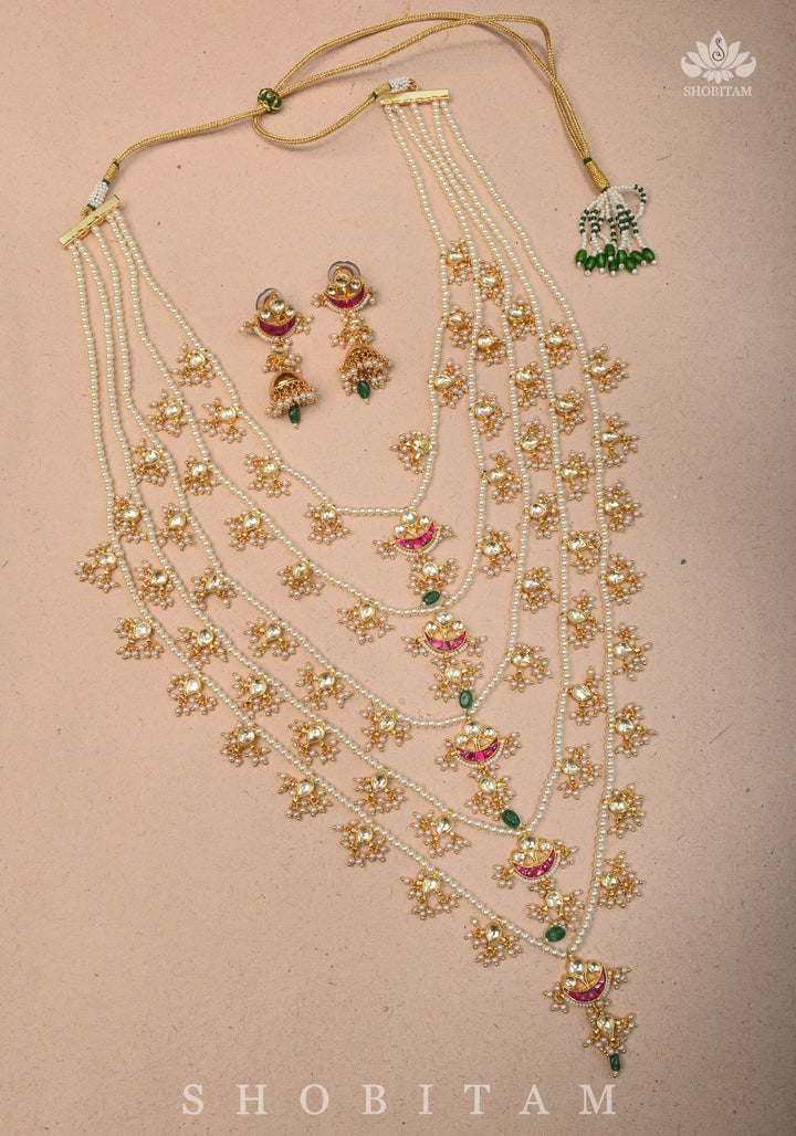 Ahmedabadi jadau 5 Tier Necklace with Kundan Charms,