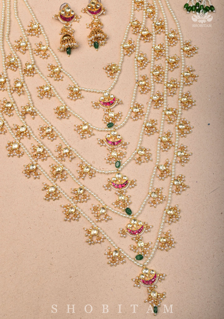 Ahmedabadi jadau 5 Tier Necklace with Kundan Charms,