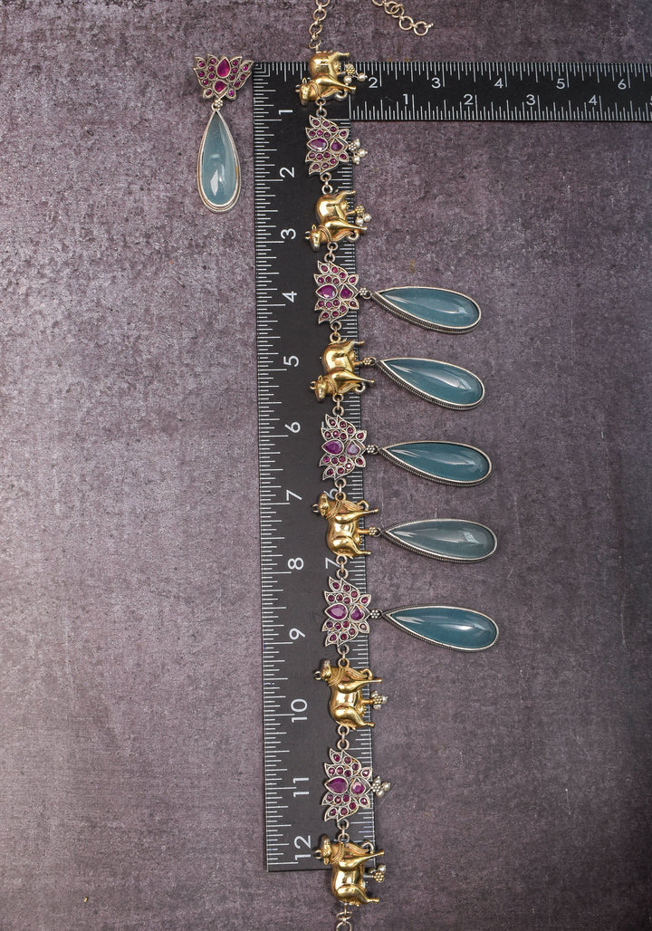 Fusion Dual Tone Jewelry with Pichwai Cow Units and Pink Stones| Shobitam Jewelry