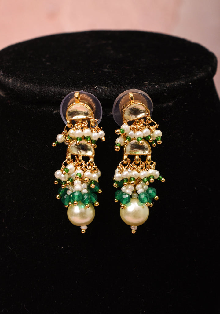 Ahmedabadi Kundan Necklace Set with white Multistrand beads with Drop pendant