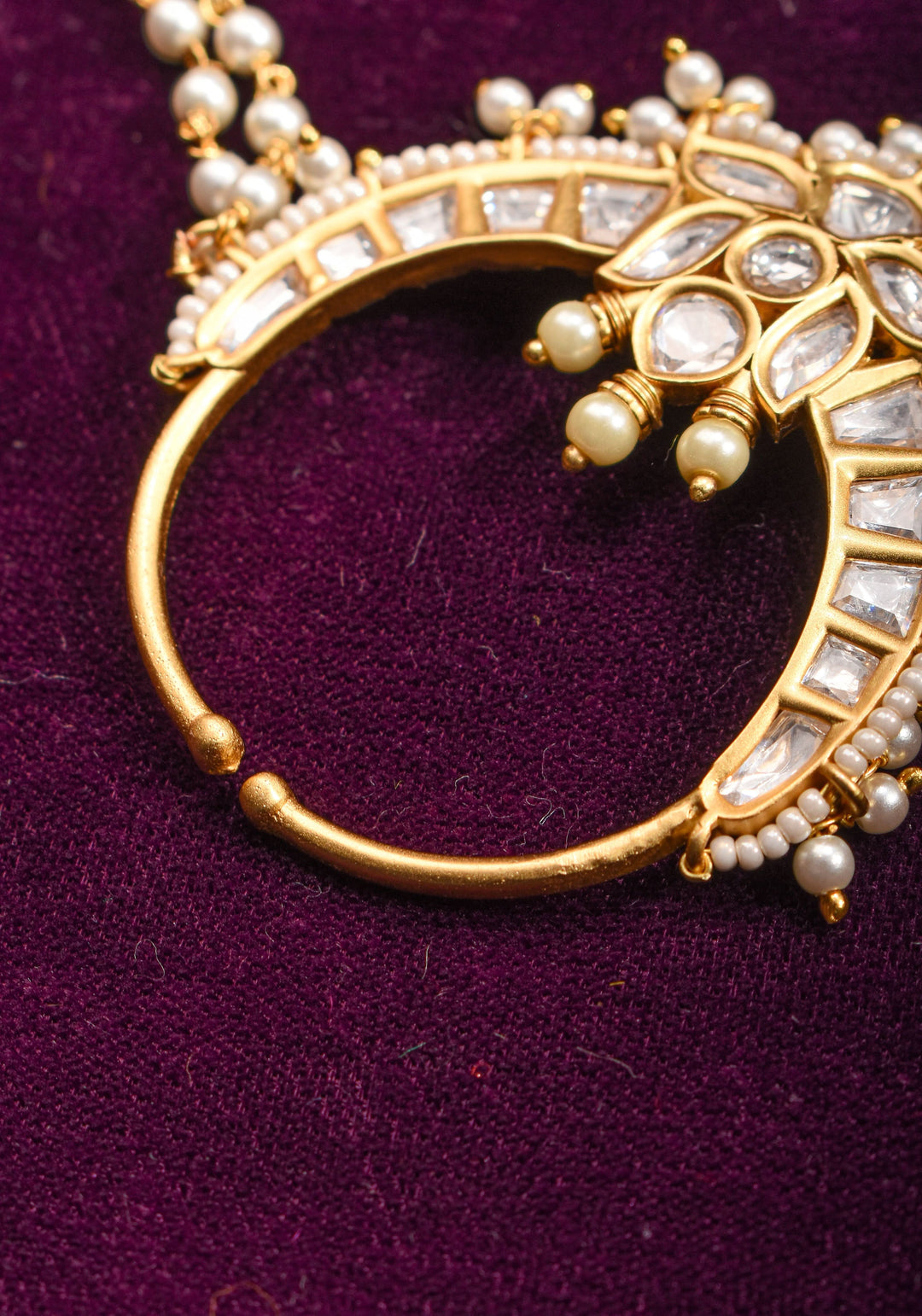 Non Piercing Nose Ring - Traditional Indian Nath with Polki Stones and Pearl Strand