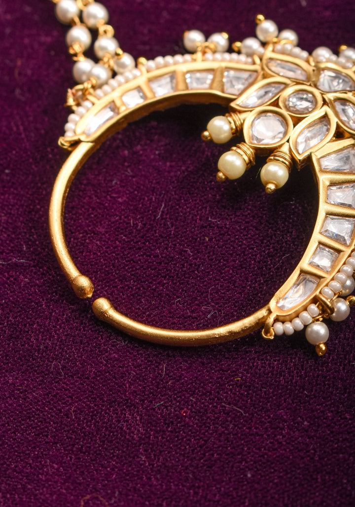 Non Piercing Nose Ring - Traditional Indian Nath with Polki Stones and Pearl Strand