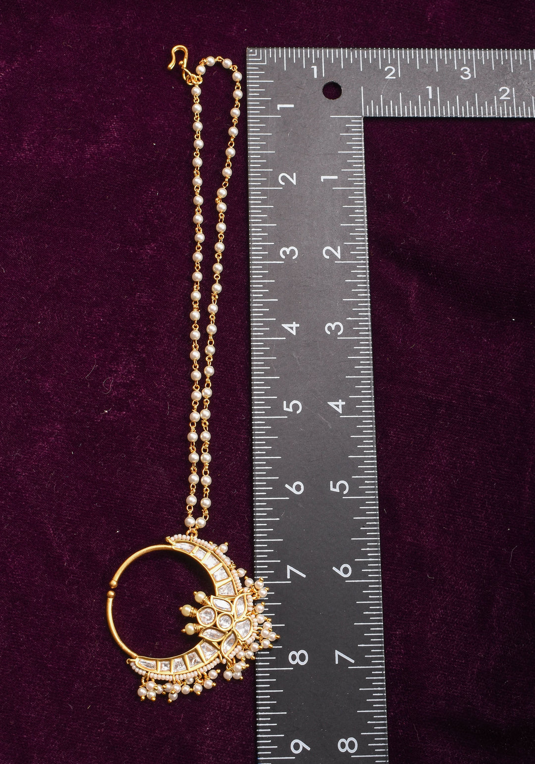 Non Piercing Nose Ring - Traditional Indian Nath with Polki Stones and Pearl Strand