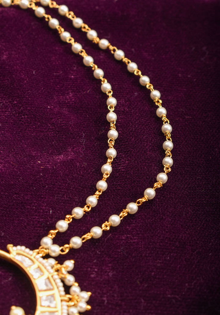 Non Piercing Nose Ring - Traditional Indian Nath with Polki Stones and Pearl Strand