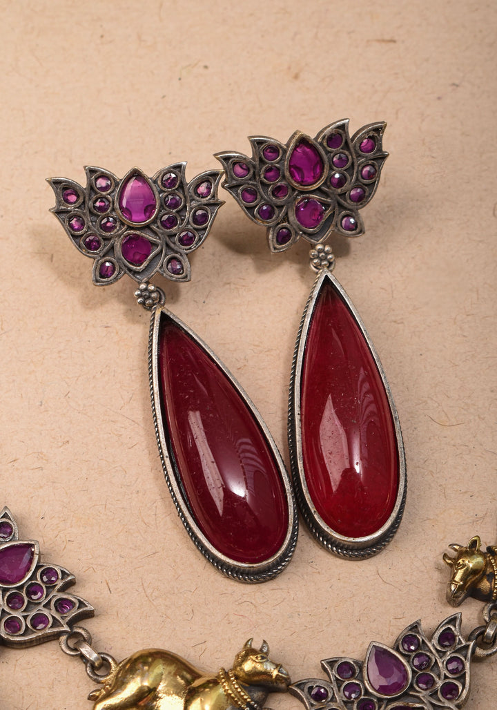 Fusion Dual Tone Jewelry with Pichwai Cow Units and tear drop red Stones | Shobitam Jewelry