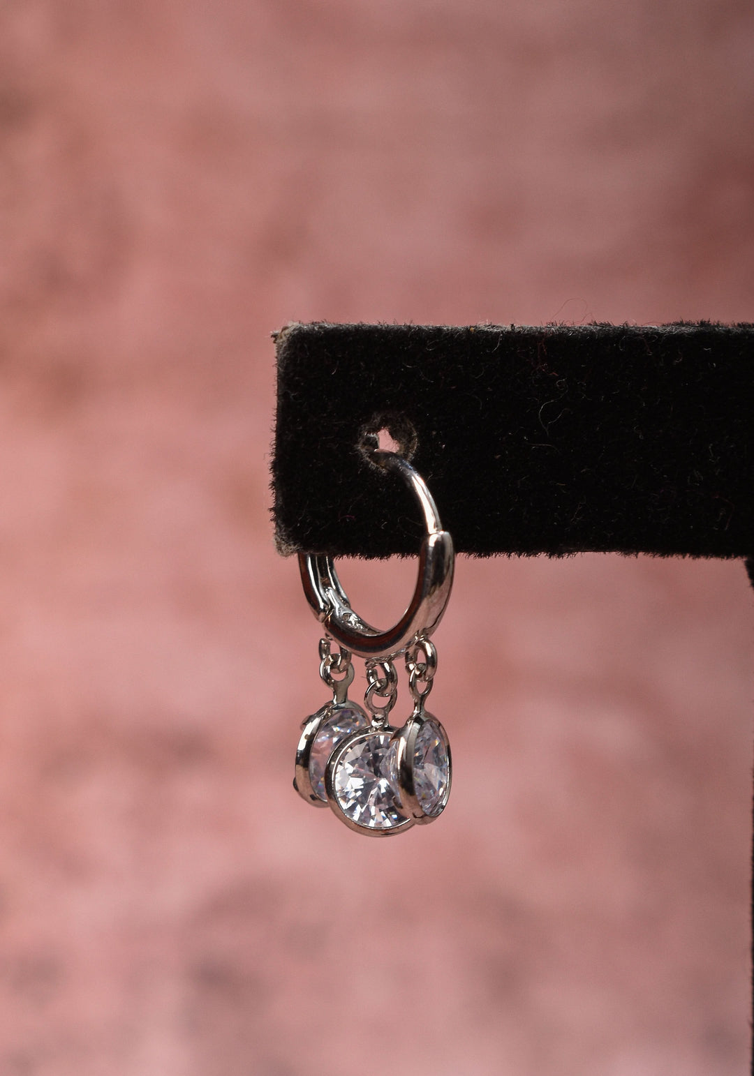 Silver Hoop Huggies Earrings with Dangling Clear Stones | Shobitam Jewelry