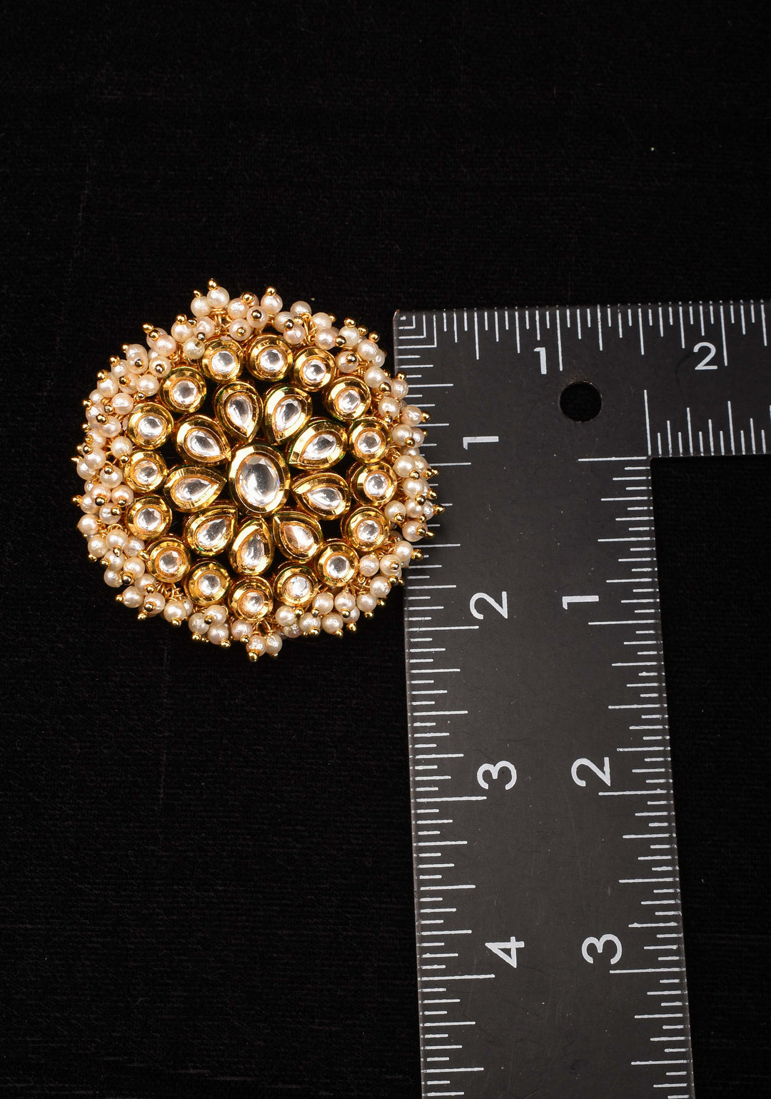 Oversized kundan and beads finger ring, adjustable