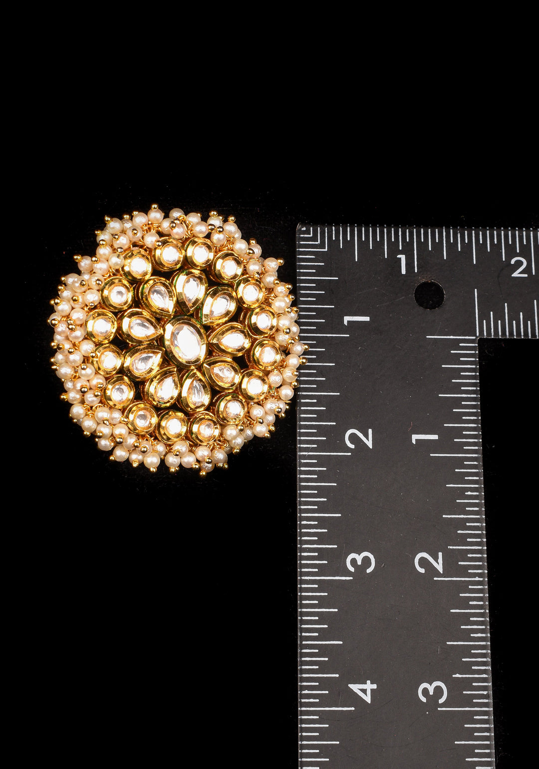 Oversized kundan and beads finger ring, adjustable