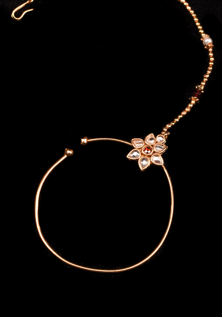 Non Piercing Nose Ring -Nath with Kundan Stones and chain | Shobitam Jewelry