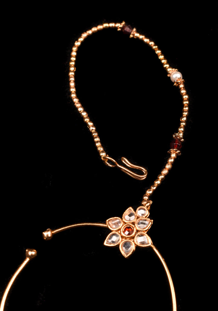 Non Piercing Nose Ring -Nath with Kundan Stones and chain | Shobitam Jewelry