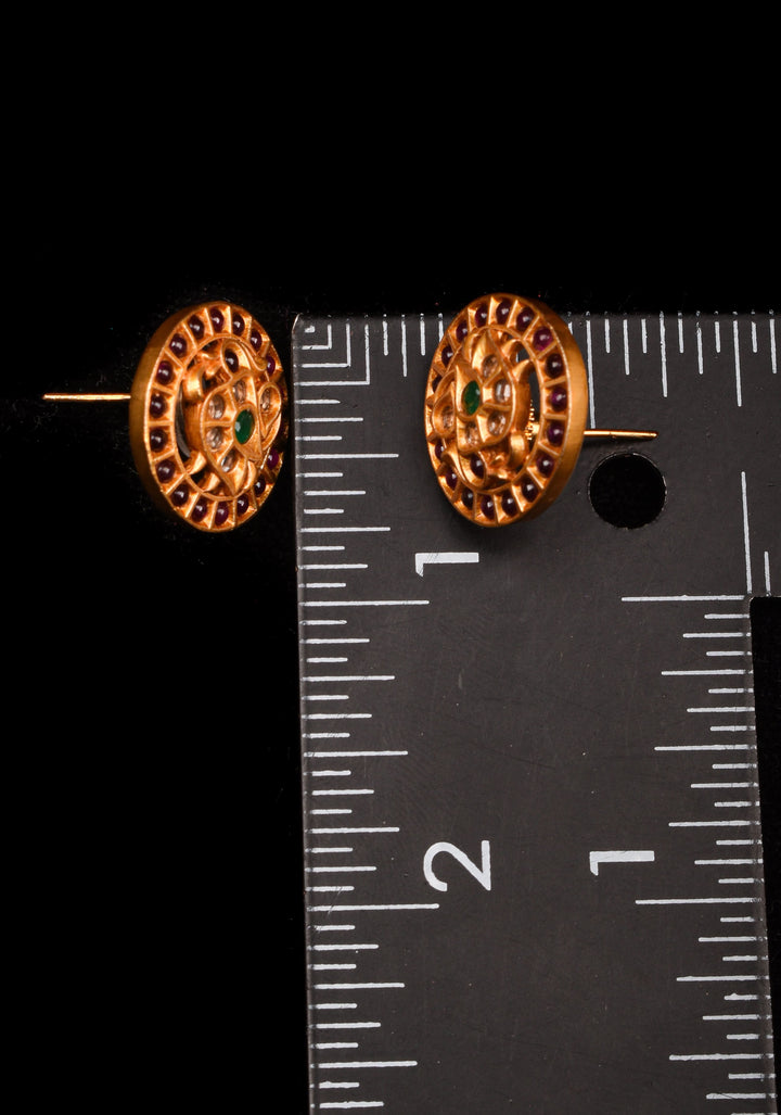 Annapakshi Kemp Antique Gold finish studs earrings | Shobitam Jewelry