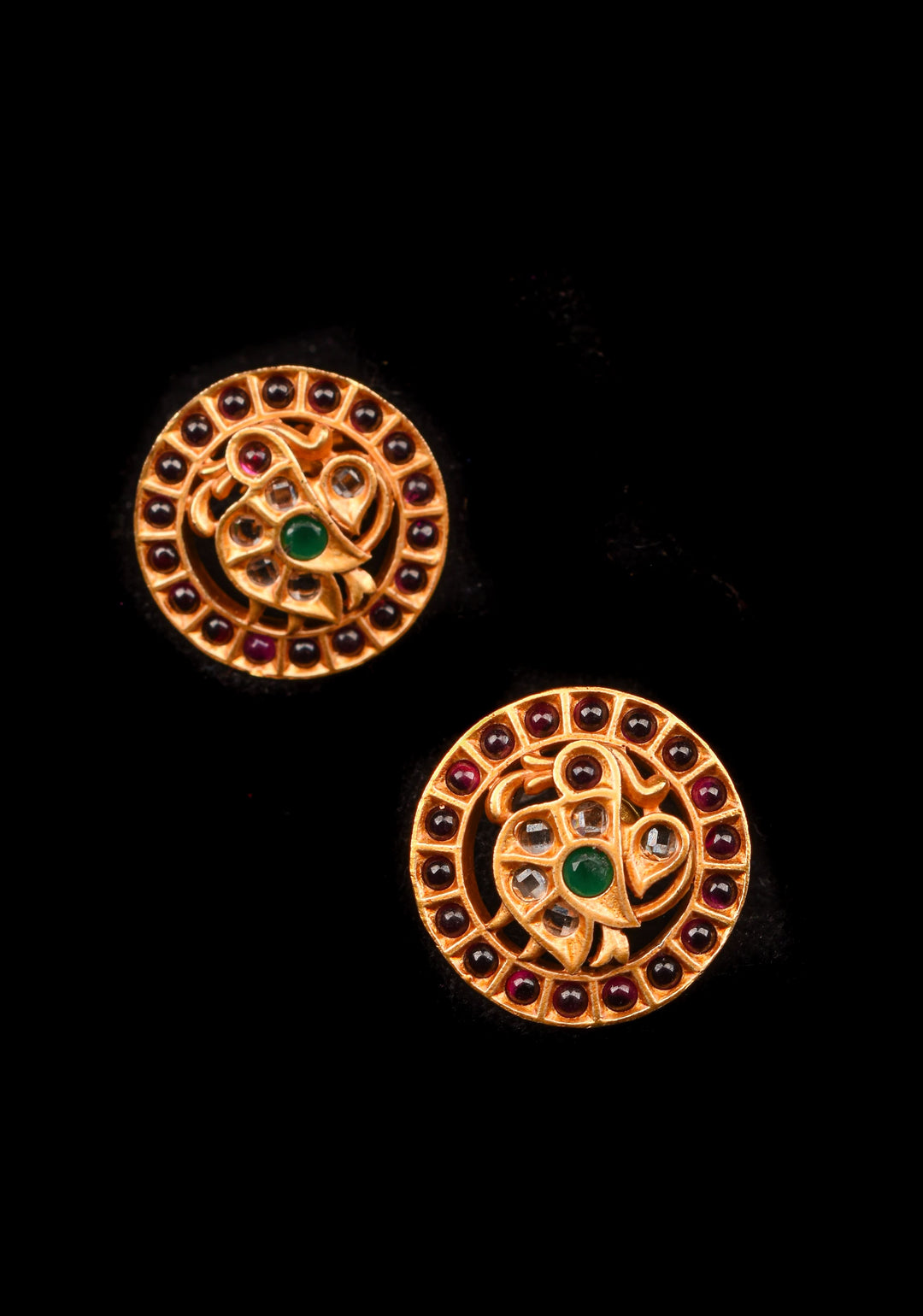 Annapakshi Kemp Antique Gold finish studs earrings | Shobitam Jewelry