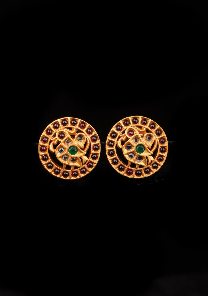 Annapakshi Kemp Antique Gold finish studs earrings | Shobitam Jewelry