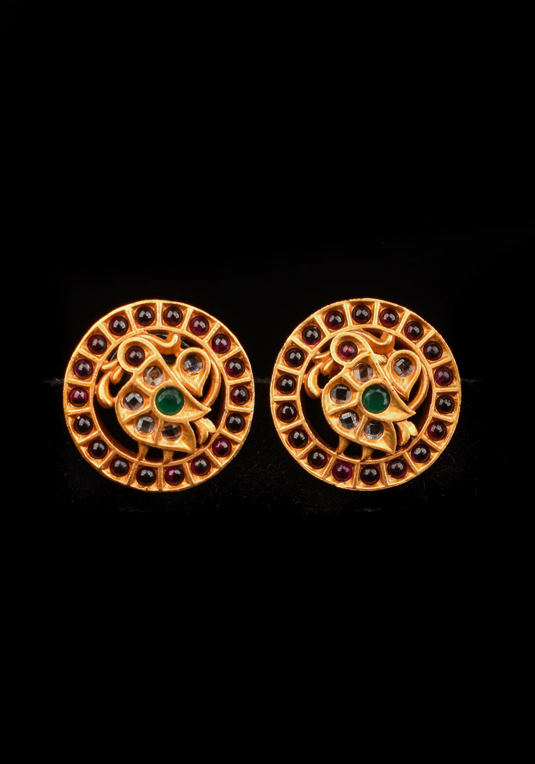Annapakshi Kemp Antique Gold finish studs earrings | Shobitam Jewelry
