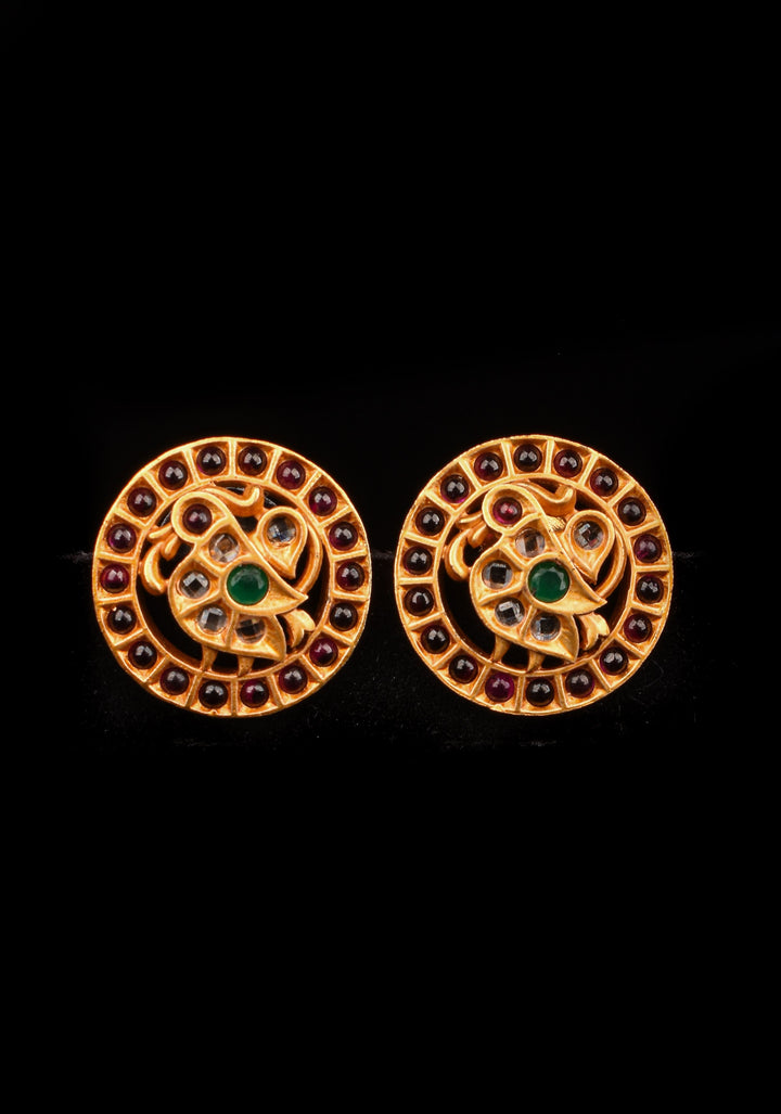 Annapakshi Kemp Antique Gold finish studs earrings | Shobitam Jewelry