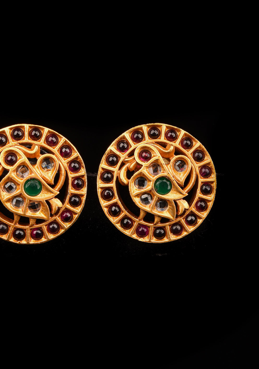 Annapakshi Kemp Antique Gold finish studs earrings | Shobitam Jewelry