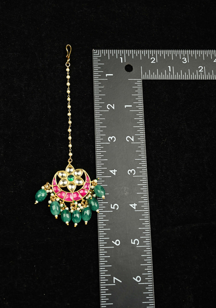 Maang Tika - Chand Design Ahmedabadi Kundan Jadau Hair Ornament | Shobitam Jewelry