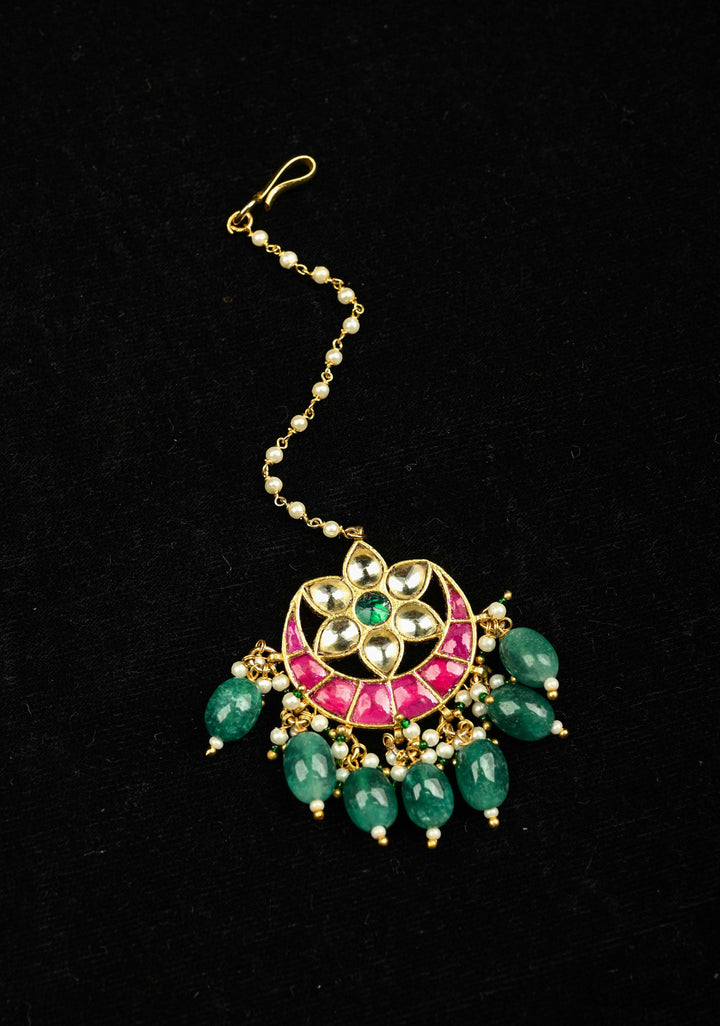 Maang Tika - Chand Design Ahmedabadi Kundan Jadau Hair Ornament | Shobitam Jewelry